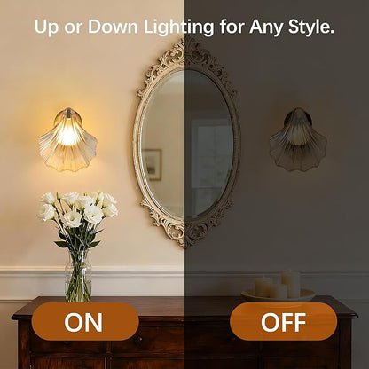 Vintage Battery Operated Wall Sconces with Remote, Amber Rechargeable Wireless Wall Sconces with Magnetic LED Bulbs, Indoor Shell Shaped Wall Lights for Living Room, Bedroom, Bedside, Doorway