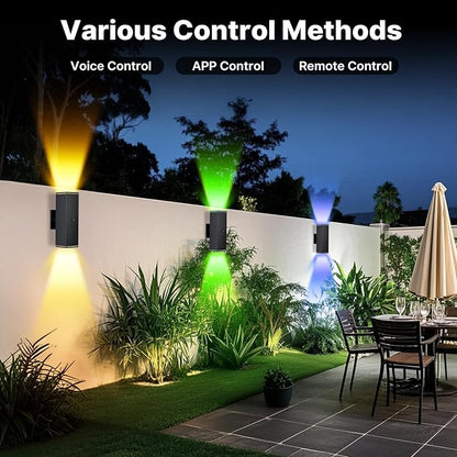 Outdoor Wall Lights 6 Pack, RGBCW Exterior Lighting Sconce,2700K-6500K Dimmable Smart Porch Lights Outdoor for House Patio Garage, Compatible with Alexa/Google Assistant, Bulb Included