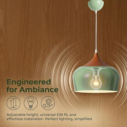 Modern Pendant Light Fxtures Kitchen, Hanging Light Fixtures Ceiling Mount, Wood Metal Shade Pendant Lamp for Dining Room, Bedroom, Living Room, Bathroom, Entryway, Small Chandelier, Pastel Green