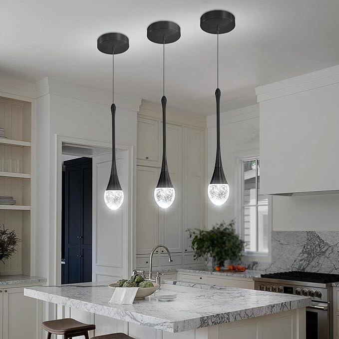 ykolupty Modern Pendant Lights for Kitchen lsland LED Dimmable Raindrop Chandelier Crystal Ceiling Pendant Lighting for Dining Room Hallway Bar Living Room (3 Pack)