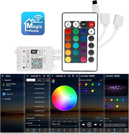 RGBZONE 4PIN WiFi RGB LED Controller, 2-Ports Smart LED Light Strip Controller, DC 5V/12V/24V for SMD 5050 3528 5630 Strip Lights, Compatible with Alexa Google Assistant IFTTT and Siri