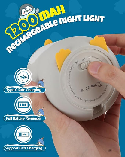 Cute Happy Penguin Night Light, Animal Lamp, Food Grade Silicone, Rechargeable, 2 Level Dimmable, Squishy Nursery Nightlight for Desk Decor, Funny Gifts Stuff for Boys Girls Baby, White Elephant Gifts