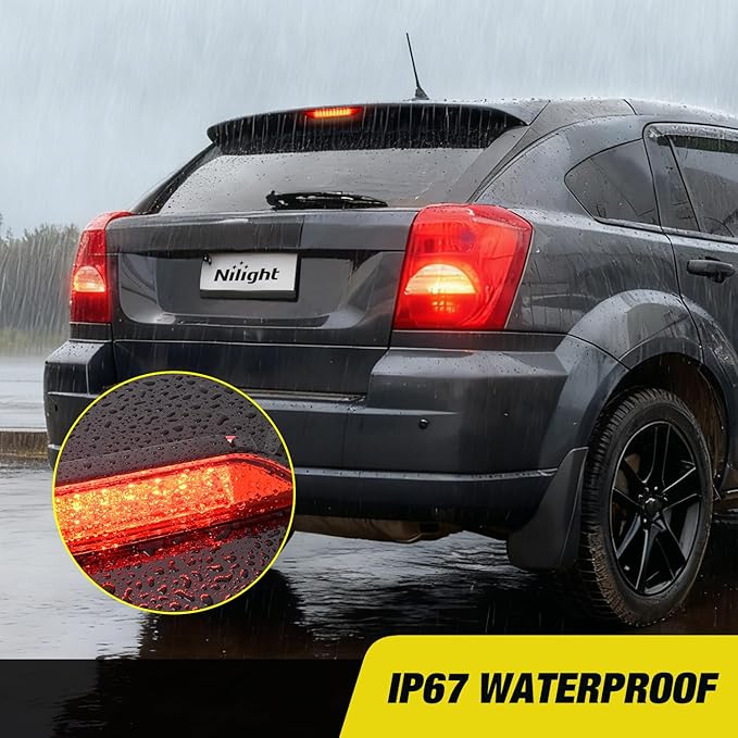 Nilight Third Brake Light Tail High Mount 3rd Stop Lights Red Lens for Dodge Caliber 2007-2012 Durango 2011-2017 Jeep Cherokee 2011-2017 Compass 2007-2016 Van SUV Rear Center Cab Lamp
