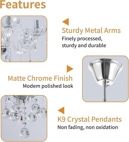 Crystal Chandeliers Classic Crystal Candle Chandelier Lighting, Vintage 6 Lights Pendant Ceiling Fixture Lamp for Dining Room Bedroom Island Hallway Wedding Decoration