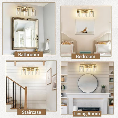 SKEJAO Bathroom Vanity Light Over Mirror,Bathroom Light Fixture Wall Sconce Lighting for Bedroom,Living Room (Gold, 3-Light)