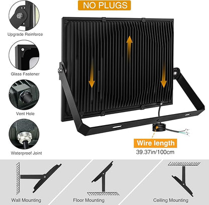 SOLLA LED Flood Light Outdoor, 500W 50000lm Daylight White 6000K, 2750W Equivalent Super Bright, IP66 Waterproof LED Arena Lights, Commercial Lighting Floodlight for Backyard,Stadium,Fields,110-265V