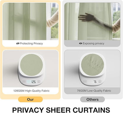 Anmao Non-See-Through Sage Green Privacy Semi Sheer Curtains for Living Room 54 Inch Length 2 Panels Set, Light Filtering That Let Light in Rod Pocket Window Drapes for Bedroom, 40W x 54L, Sage