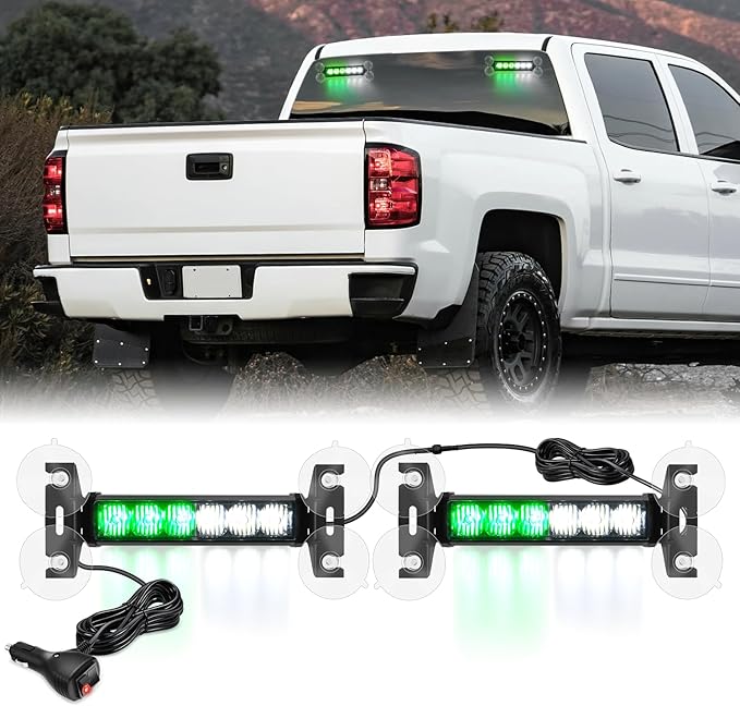 Nilight 12LED Emergency Strobe Traffic Advisor Light Bar 2 in 1 Green White Dash Warning Safety Flashing Lights Front/Rear Windshield Construction Lights for Trucks Cars Plow Police Vehicles