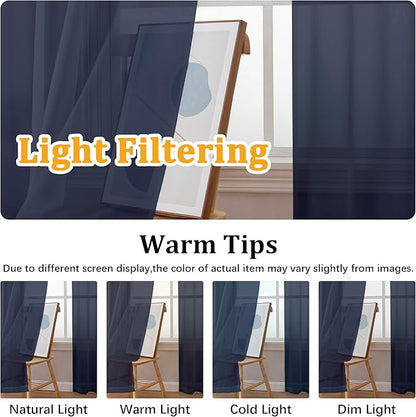 Gwine Navy Blue Sheer Curtains 84 Inches Long 2 Panels Set for Living Room, Rod Pocket Voile Bedroom Curtains, Light Filtering Solid Window Sheer Panels, Each 42" Wx84 L