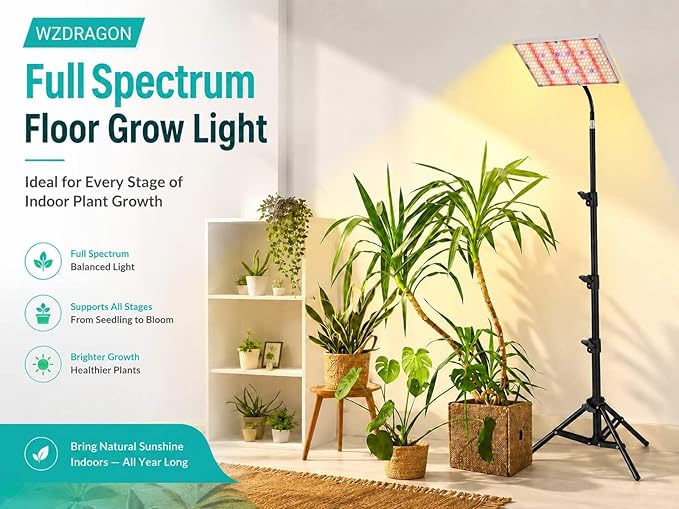Upgrade LED Grow Lights with Stand, Full Spectrum Dimmable Grow Light with Remote Control for Greenhouse and Indoor Plant Veg and Flower Growing [Floor Stand]