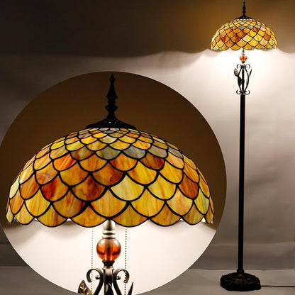 Tiffany Floor Lamp Stained Glass Standing Reading Lamp 16x16x70 Inches Antique Pole Corner Light for Bedroom Living Room (Fish Scales Style)