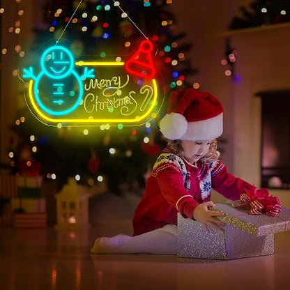 Merry Christmas Snowman Neon Sign 15.7″×9.44″, LED Wall Light – Festive Holiday Decor for Living Room, Shop Window, Office, Christmas Party & New Year Celebration