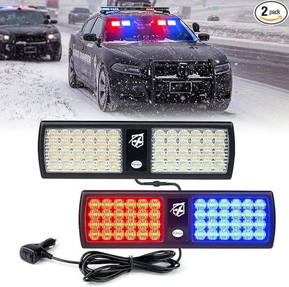 Xprite Red/Blue 2-in-1 Visor Strobe Lights Interior Windshield Emergency Warning Lights for Police Firefighter Construction Vehicles Trucks
