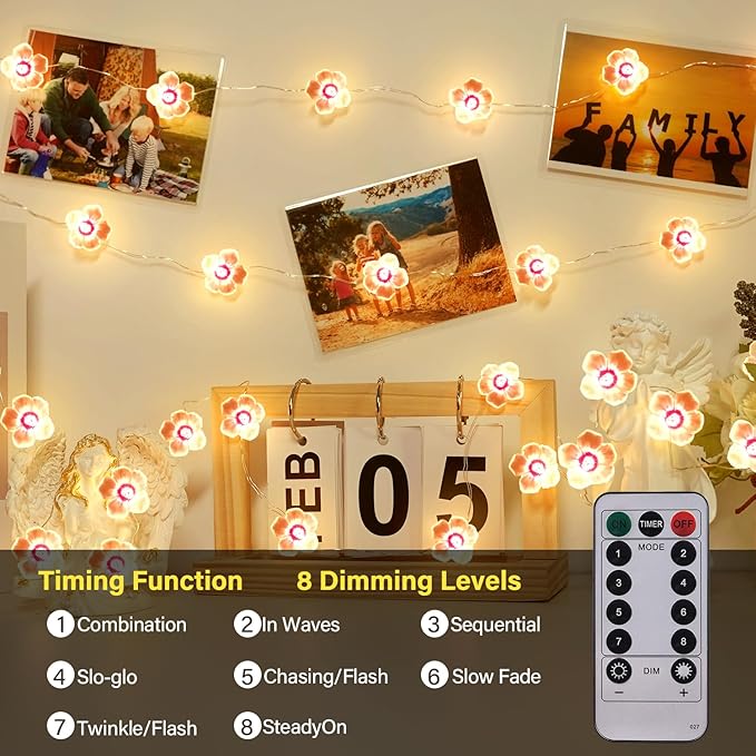 OMIKA Battery Operated String Lights Indoor, 2 Pack 16.5ft 50LED Cherry Blossom Bedroom Lights, Warm White Flower Light Decorative for Room Table Dorm Party Girl Mom Gift Wedding Christmas