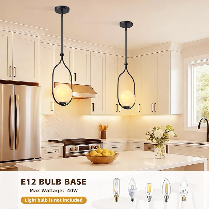 Globe Pendant Light, Modern Bubble Chandelier and Hand Blown Glass Chandelier with Black Finish Adjustable Rods for Kitchen Island Dinning Room Bedroom Living Room Home Owners