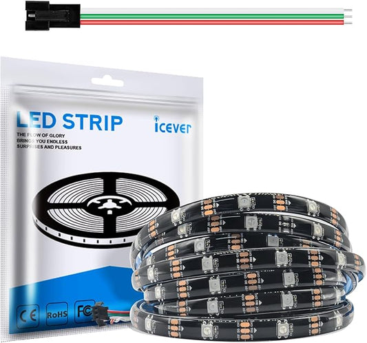 16.4FT WS2812B 5V LED Strip Lights 150 Individual Addressable RGB IC 5050SMD LEDs - Flexible Black PCB IP65-30LEDs/m MagicRGB Dream Color for DIY Chasing Color Project (No Power Supply & Controller)
