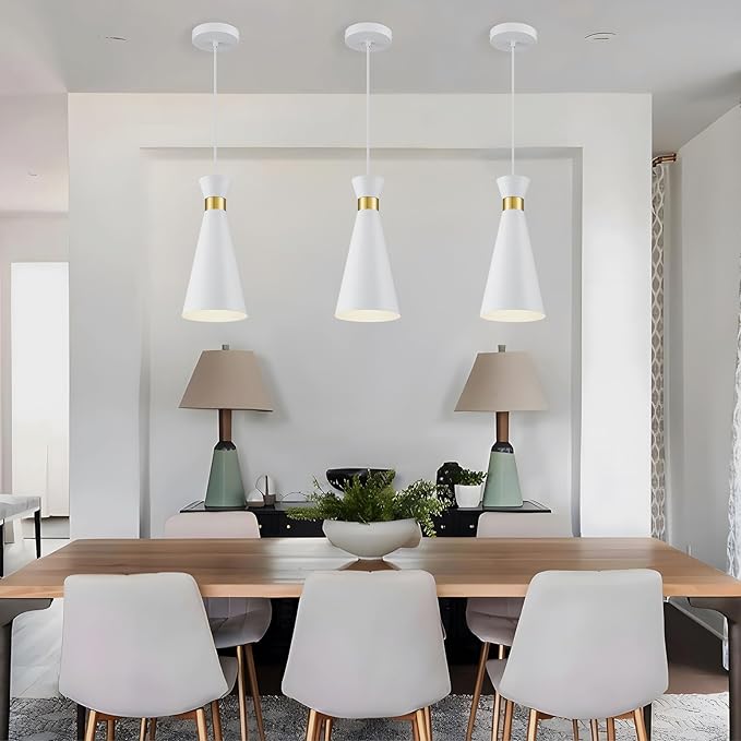 2026 New White & Brass Gold Pendant Lights Kitchen Island 3 Pack, 5.9"D x 13"H Cone Shape, Mid Century Modern Pendant Light Fixtures, Island Lights Kitchen Pendant Lighting over Sink Dining Room