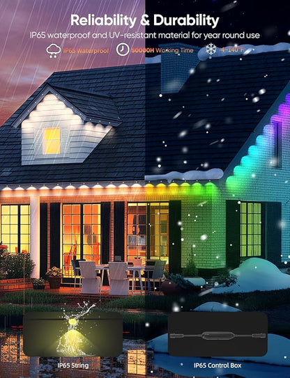 APPECK Permanent Outdoor Lights 100ft with 72 LEDs, DIY Scene Modes, Smart RGBW String Lights Waterproof, App/Remote Control for Easter, Holiday, Alexa/Google Assistant Compatible, Black