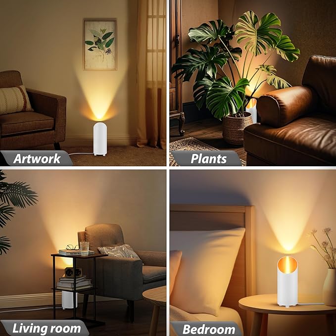 Uplighting Indoor, 7W Floor Can Lights with 2700K LED GU10 Bulbs, IP44 Waterproof Uplights Spotlight for Dark Corner Sofa House Plant Wall Artwork Indoor, 6.5FT Plug Cord & Foot Switch, White