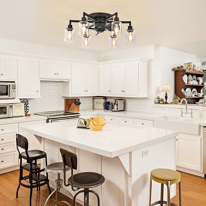 Garwarm 26.4" Ceiling Fans with Lights, Black Flush Mount Ceiling Fan with Lights Remote Control,Low Profile Bladeless Ceiling Fan Light Fixture for Bedroom, Kitchen, Dining Room
