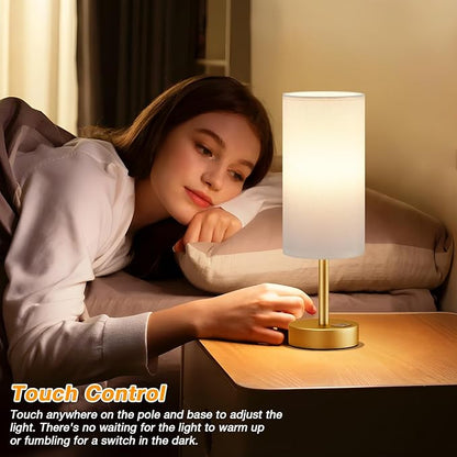 Dicoool Small Touch Bedside Lamp with USB - 3 Way Dimmable Table Lamp for Bedroom, Nightstand Lamp with Gold Charging Station for Desk Dorm, Office