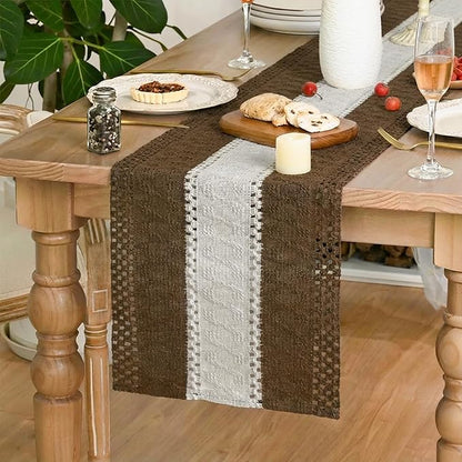 Artoid Mode Light Coffee Farmhouse Rustic Table Runner, Seasonal Hollow Kitchen Dining Table Decoration for Home Party Decor 12x108 Inch