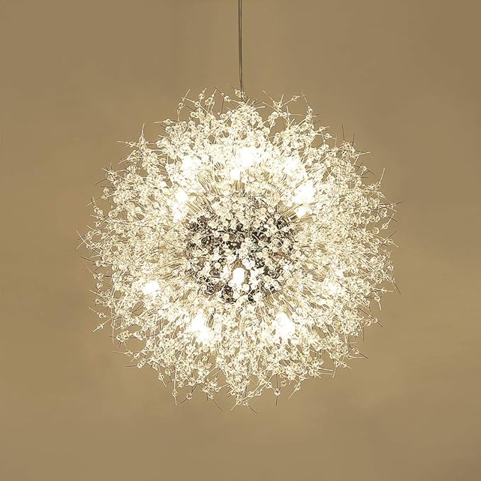 Modern Firework Chrome Crystal Chandeliers, Sputnik Dandelion Chandelier Light Fixture Pendant Lighting for Living Room, Dining Room, Restaurant, Bedroom, Kitchen- 16 Lights