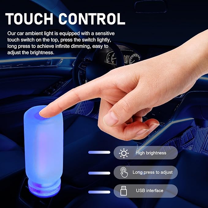 Car USB Atmosphere Lamp, 5V Touch Control Frosted Retro Bottle Interior Ambient Lights, Portable Plug-in LED Bulb Night Lights, Universal Decoration Lamps for Cars, Bedrooms (Blue)