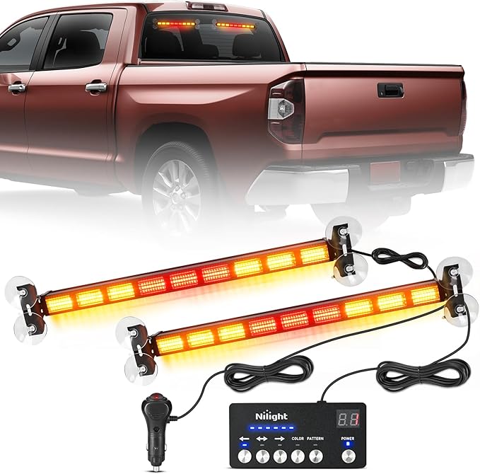 Nilight 162 LED Traffic Advisor Strobe Light Bar 2-in-1 Amber Red Emergency Warning Hazard Lights with Controller 4 Switchable Color 36 Flash Pattern for Trucks Cars Tow Plow Construction Vehicles
