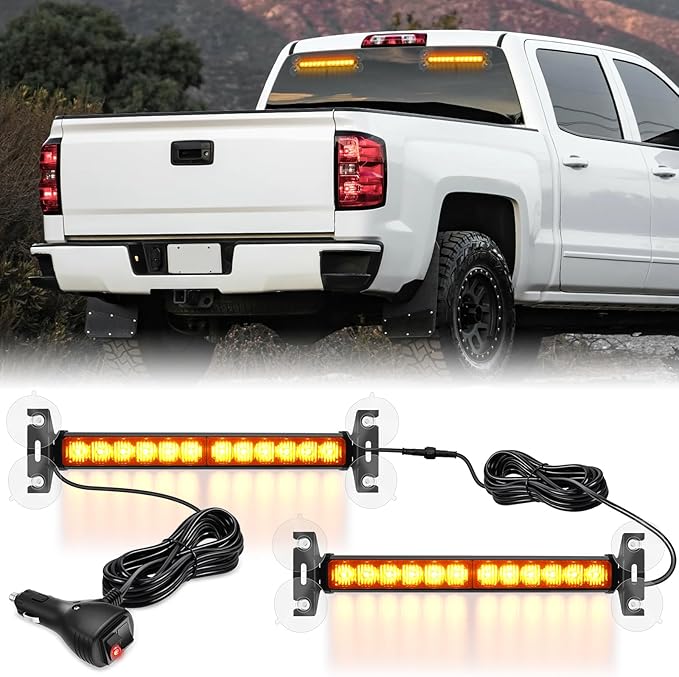 Nilight 24LED Emergency Strobe Traffic Advisor Light Bar 2 in 1 Amber Dash Warning Safety Flashing Lights Front/Rear Windshield Construction Lights for Trucks Cars Plow Police Firefighter Vehicles