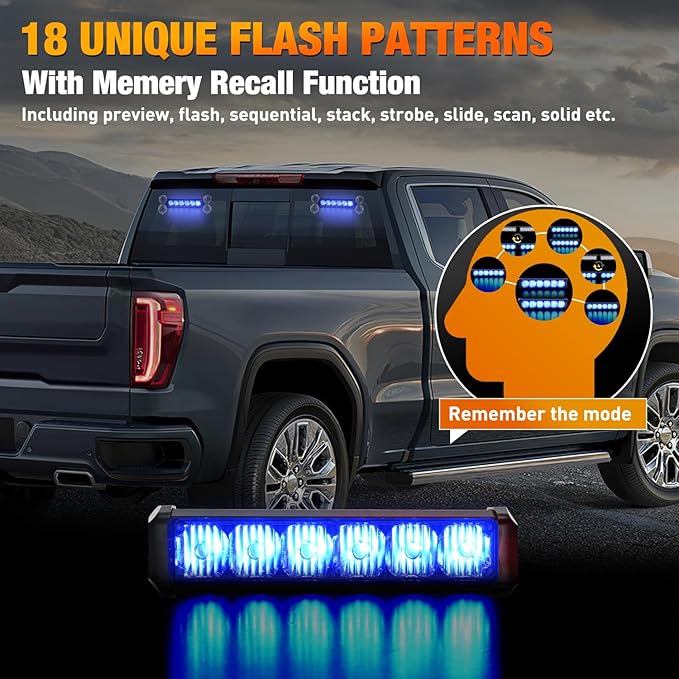 Nilight 12LED Emergency Strobe Traffic Advisor Light Bar 2 in 1 Blue Dash Warning Safety Flashing Lights Front/Rear Windshield Construction Lights for Trucks Cars Plow Police Firefighter Vehicles