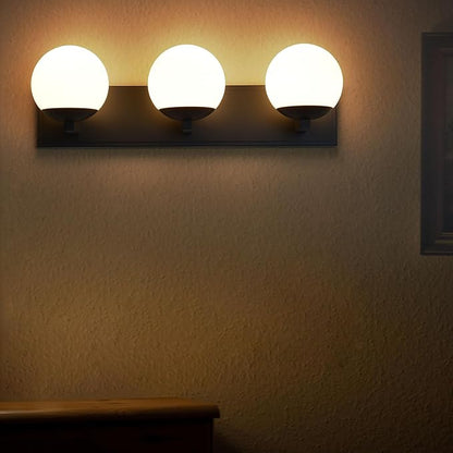 Black Bathroom Vanity Light Fixtures, 3-Light Globe Bathroom Lighting Fixtures Over Mirror, Modern Wall Lights for Living Room, Long Backplate, Standard E26 Base, Textured Black