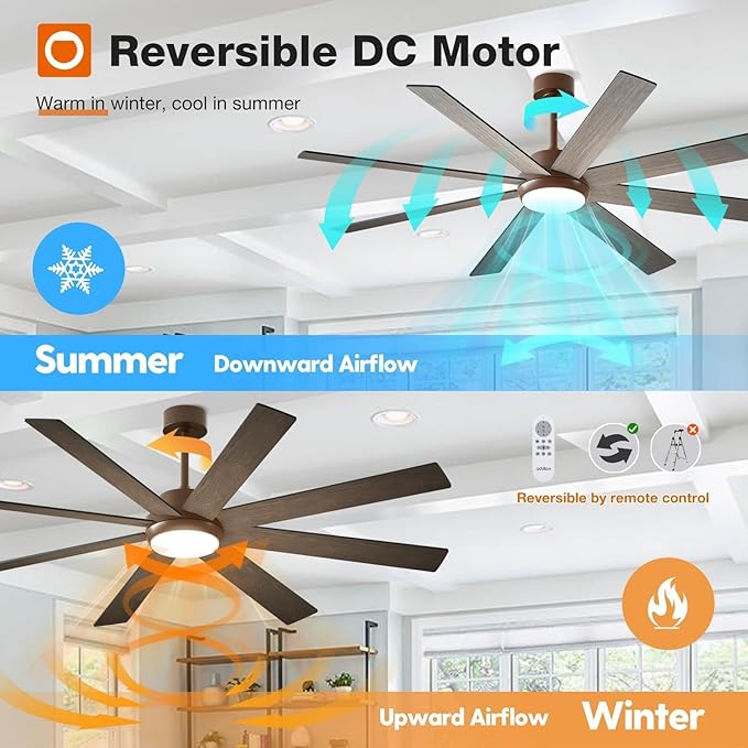 addlon 72 Inch Large Modern Ceiling Fans with Lights, Brown Ceiling Fan with Light And Remote Control, Reversible, 5CCT, Dimmable, Indoor/Outdoor Use for Bedroom, Farmhouse, Garage, Patios