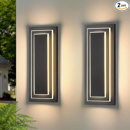 Modern Outdoor Square Wall Sconce LED,15.7 in Waterproof Patio Wall Light Fixture,Exterior Lights for House,Side Garage,Front Porch,Entrance with 3000K 24W Light Bead,2PCS