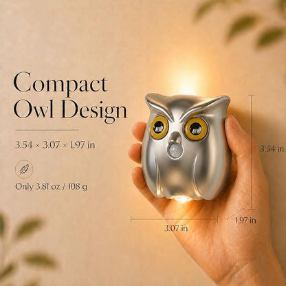 2-Pack Silver Owl Wall Lamp, Cute LED Night Light for Bedroom Decor, Warm Ambient Lighting for Kids Room, Nursery & Hallway, Creative Animal Wall Light, Gift for Home Decoration