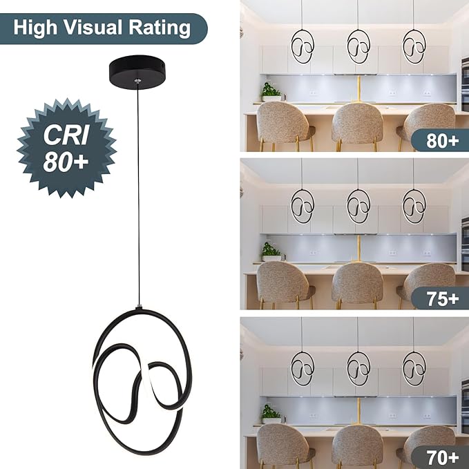 Modern Pendant Lights Fixtures, 4000K LED Black Pendant Light for Kitchen Island, Kitchen Pendant Lighting,Chandeliers for Dining Room Hanging Lights, 1 Pack