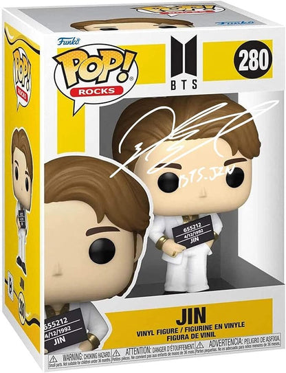 BTS Jin #280 Facsimile Signed Reprint Laser Autographed Funko POP! Rocks Figurine with Protector Case
