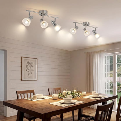 3-Light Nickel-Finish Track Lighting Fixture with Adjustable Directional Heads and Frosted Glass Shades – Ideal for Kitchen, Hallway, Living Room & Bathroom Vanity Lighting (Bulbs Not Included)