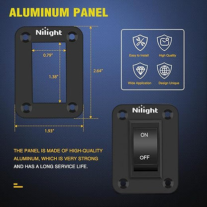 Nilight ON-Off Switch Panel 4 PIN DPST Toggle Switches Panel 12V 20A Black Anodized Aluminium Switch Shell Bracket with Screws Ternimals Jumper Wires Set for Cars Trailers Boats RV Camper