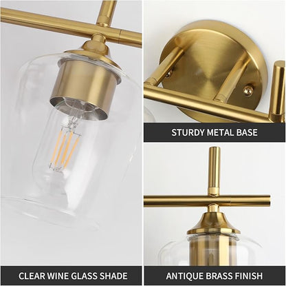 Bathroom Light Fixtures 4-Light Gold Bathroom Vanity Light with Clear Glass Shade, Modern Wall Lights for Bedroom Hallway Living Room (Gold, 4-Light)