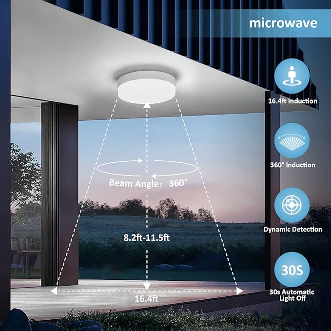 DLLT 24W Motion Sensor LED Ceiling Light, 8.7 Inch Wired Motion Activated Ceiling Light, 5000K Indoor Motion Flush Mount Light Fixture for Porch Walk-in Closet Hallway Pantry Stair, Non-Dimmable