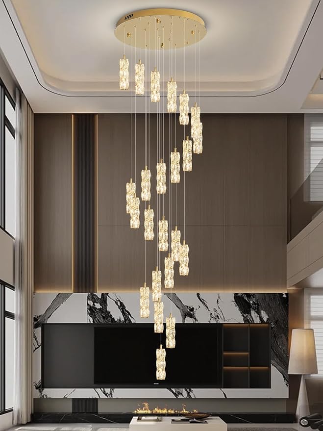 ykolupty Modern Crystal Chandelier 24-Lights Gold Chandeliers Lighting Fixture High Ceiling Chandelier Suitable for Living Room Staircase Villa