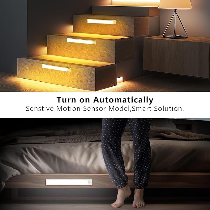 Under Cabinet Lighting Wireless, 4 Pack Under Cabinet Lights Rechargeable, Motion Sensor Light Indoor, 3 Color Temps, 5 Levels Dimmable Magnetic Closet Lights, Under Counter Lights for Kitchen, Stairs