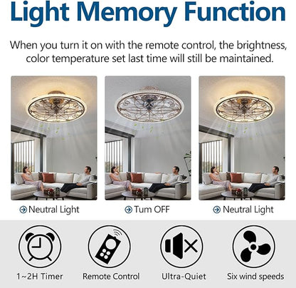Rustic Caged Ceiling Fan with Lights Remote Control, Retro Industrial Ceiling Fan with Light for Kitchen Bedroom Living Room