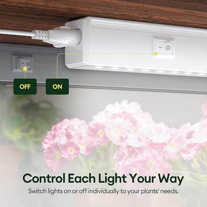 Maygrove T5 Grow Lights for Indoor Plants 2FT, Sun-Like Full Spectrum 5000K Grow Light, 60W(4 x 15W), Grow Light Strips for Seed Starting, Greenhouse, High PPFD, Linkable, White, 4-Pack