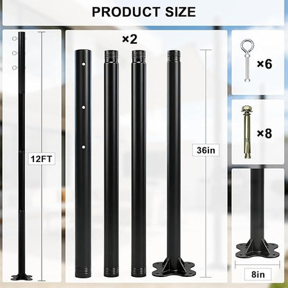 2 Pack 11 Ft Shade Sail Poles, Heavy Duty Metal Outdoor Support Post Kit, Rust-Resistant Shade Sail Support Poles, Adjustable Metal Sun Shade Poles for Patios, Courtyards, Backyards and Gardens