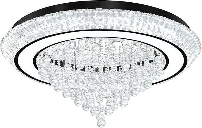 40in Black Flush Mount Chandelier Ceiling Light, Raindrop Chandeliers for Dining Room, Glam Crystal Chandeliers, Modern Led Luxury Chandelier for Living Room, Bedroom