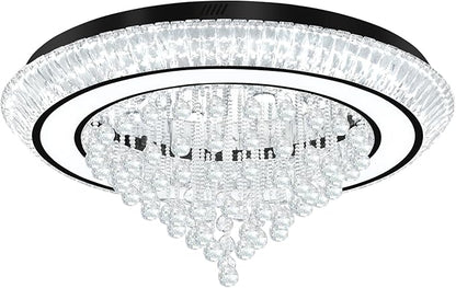 40in Black Flush Mount Chandelier Ceiling Light, Raindrop Chandeliers for Dining Room, Glam Crystal Chandeliers, Modern Led Luxury Chandelier for Living Room, Bedroom