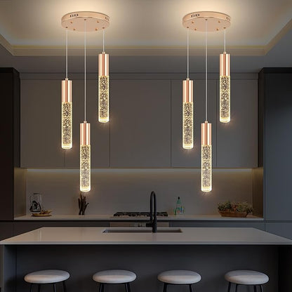 Modern Crystal Chandelier for Kitchen Island 3-Lights, Elegant Gold LED Bubble Pendant Lighting Fixture for Dining Room Bedroom Entryway