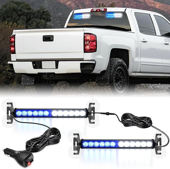 Nilight 24LED Emergency Strobe Traffic Advisor Light Bar 2 in 1 Blue White Dash Warning Safety Flashing Lights Front/Rear Windshield Construction Lights for Trucks Cars Plow Police Vehicles